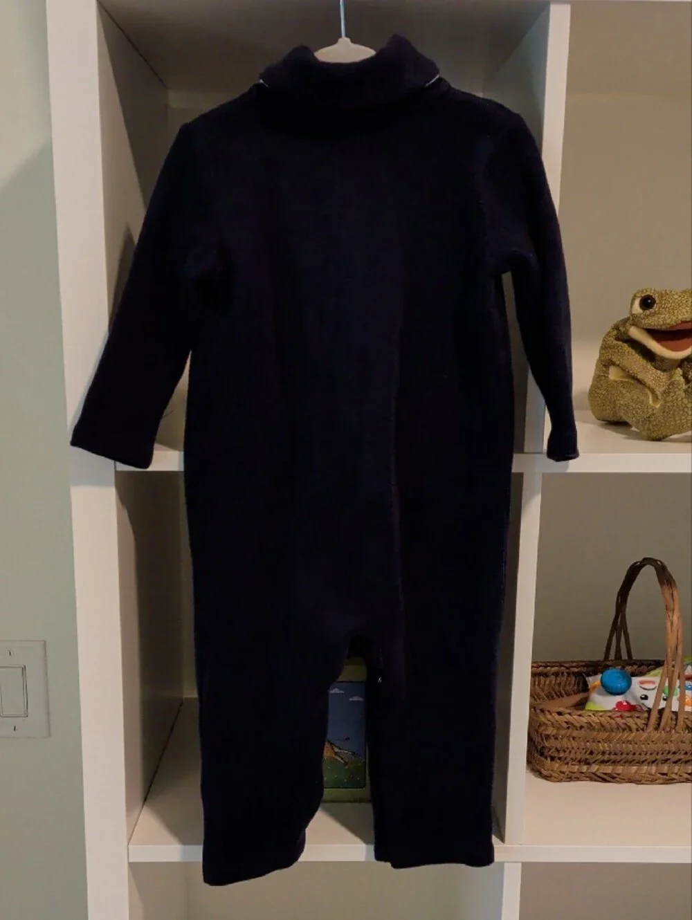 Ralph Lauren Navy Fleece One-Piece Pajama with White Piping
